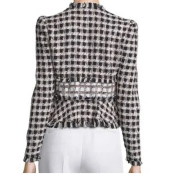 Rebecca Taylor Black and White Tweed Fringe Blazer Sz 6 - Picture 2 of 12